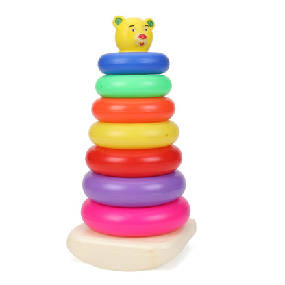 Colorful Wukusy 8016 plastic baby teddy stacking rings toy with seven jumbo rings for educational play and skill development.