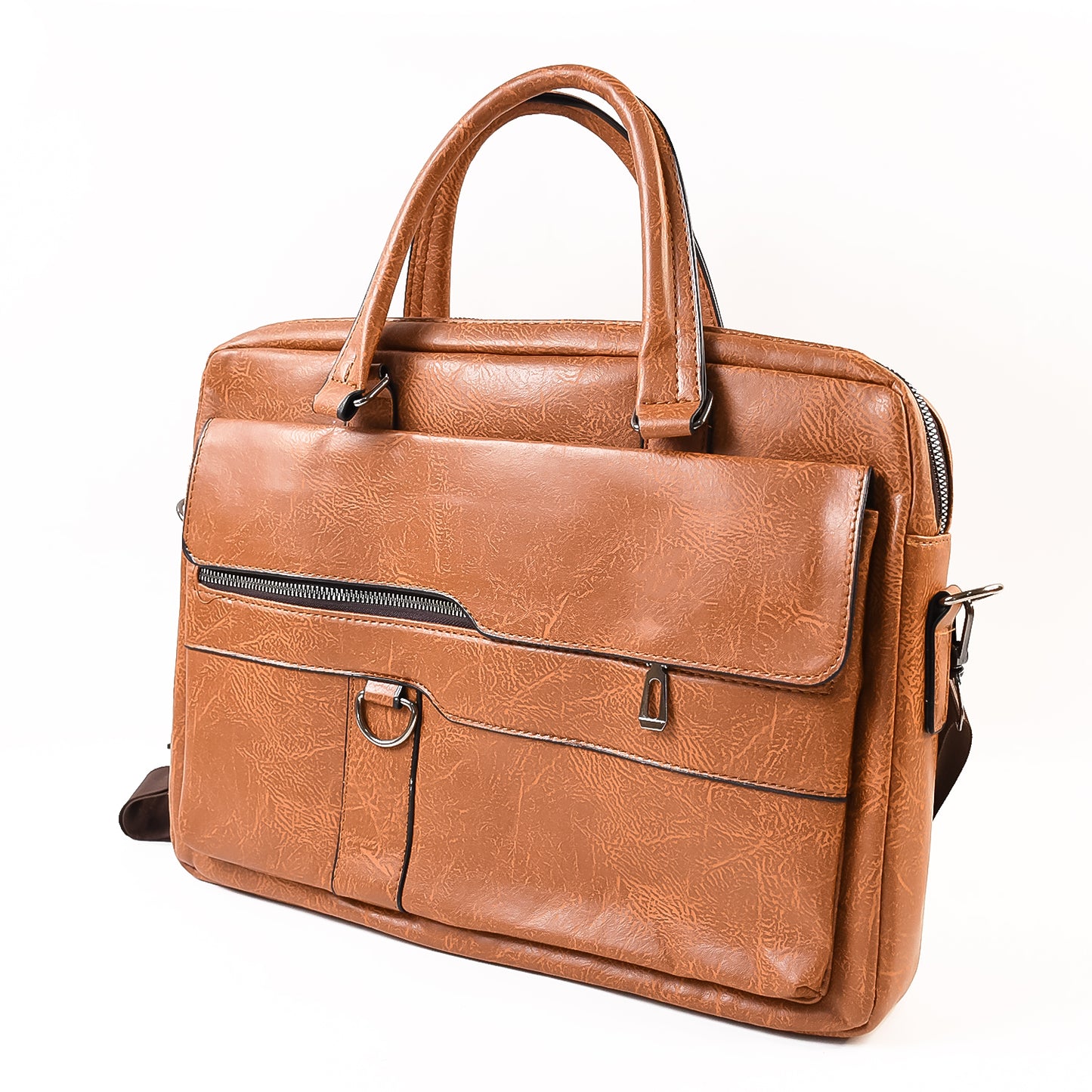 Wukusy premium faux leather messenger briefcase with shoulder strap, versatile office bag with organized compartments and sturdy design.
