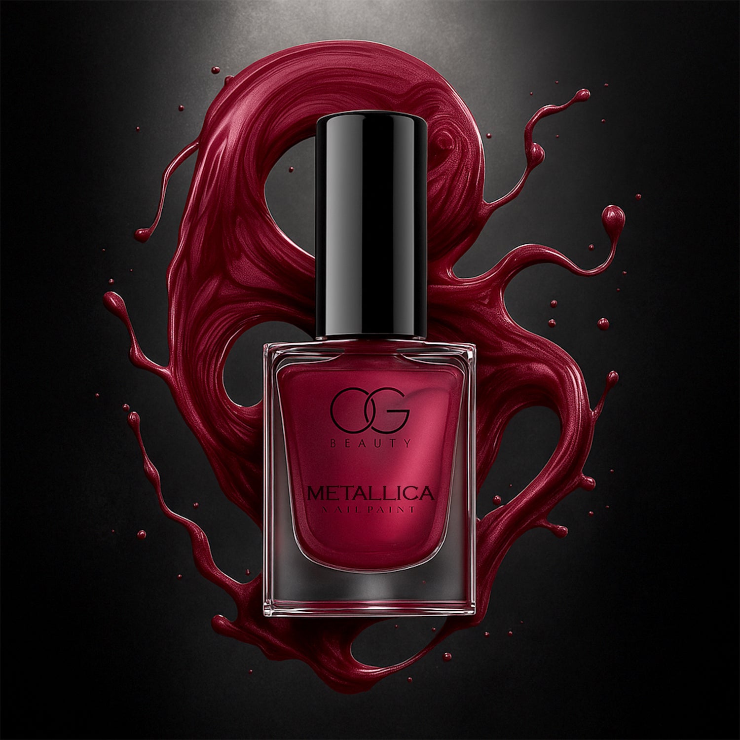 Wukusy Og Beauty Premium Scarlet Red Metallica nail polish bottle with 10ml capacity, vibrant red color, and metallic finish.