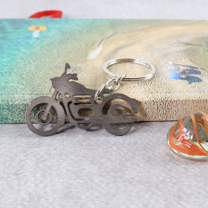 Wukusy motorcycle silhouette metal keychain with detailed motorcycle design on a sleek keyring, ideal for motorcycle enthusiasts.