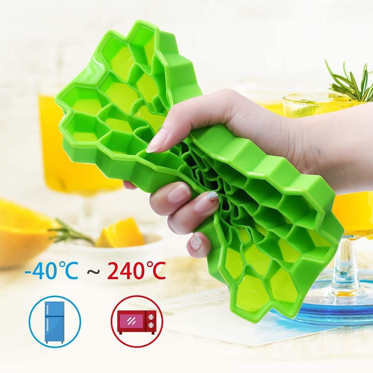 Wukusy flexible silicone honeycomb ice cube mold with 37 small cavities, multicolor for whiskey or fridge ice cubes.