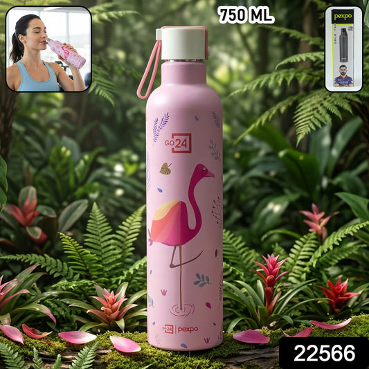 Wukusy Pexpo Oslo Art printed 750ml stainless steel insulated water bottle with colorful abstract design.