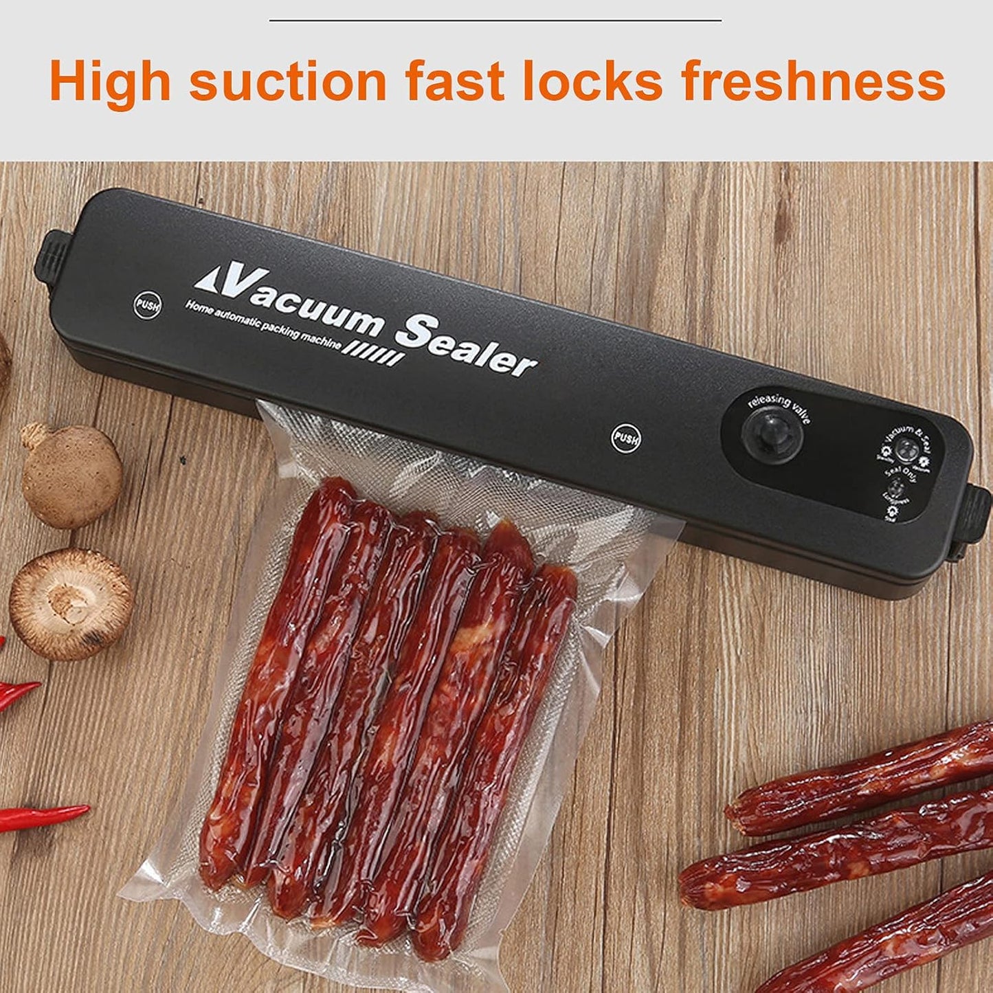 Wukusy vacuum sealer machine with 10 sealing bags, compact home kitchen appliance for preserving food freshness