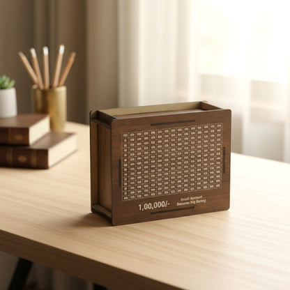 Wooden big piggy bank money saving box by Wukusy, featuring a classic pig shape and a coin slot for saving coins.