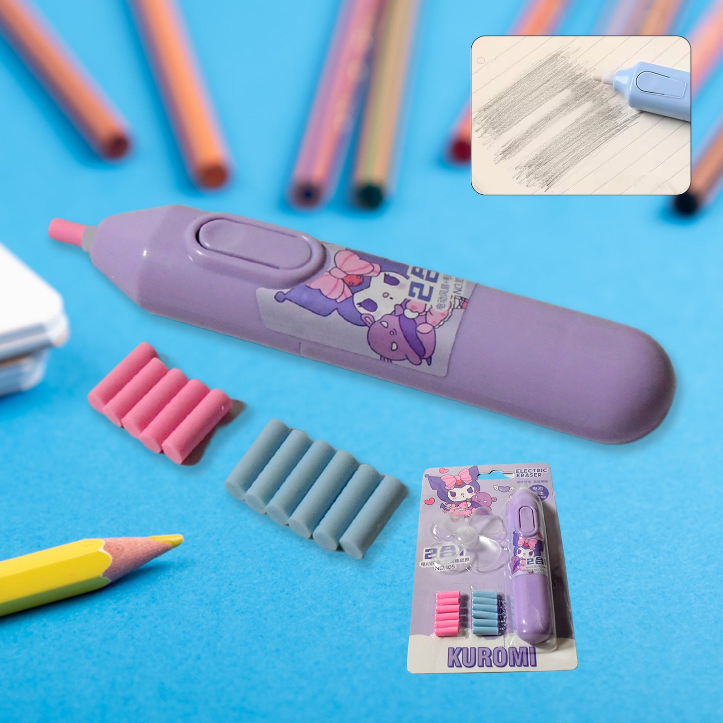 Wukusy electric eraser kit with automatic battery-operated eraser and 10 refills for drawing, sketching, and drafting projects.