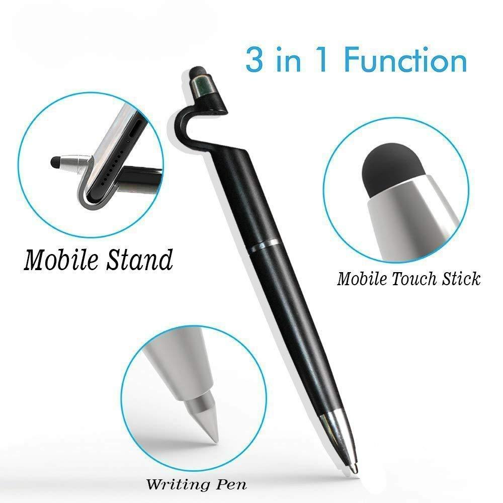 Wukusy 3-in-1 ballpoint stylus pen with mobile stand, featuring a sleek design and versatile writing and touchscreen functionality.
