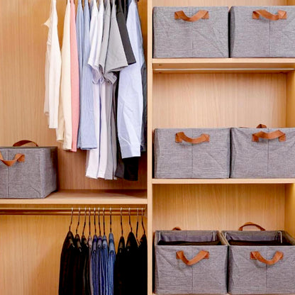 Wukusy foldable storage box with lid and handles, made of cotton and linen, used as nursery or bedroom organizer in home.