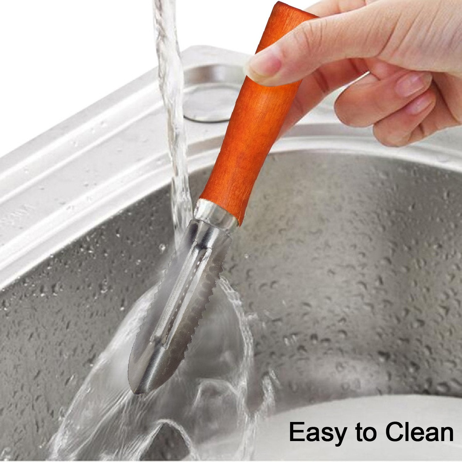 Wukusy vegetable peeler with wooden handle and stainless steel blade, kitchen tool for peeling vegetables efficiently.