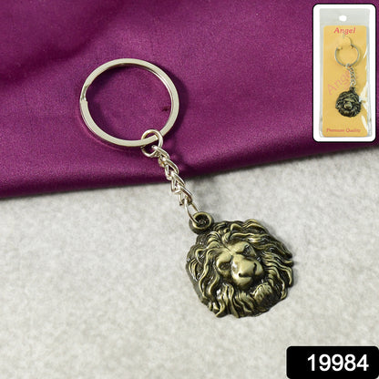 Wukusy premium lion head metal keychain showcasing a detailed lion's face and sturdy keyring attachment.