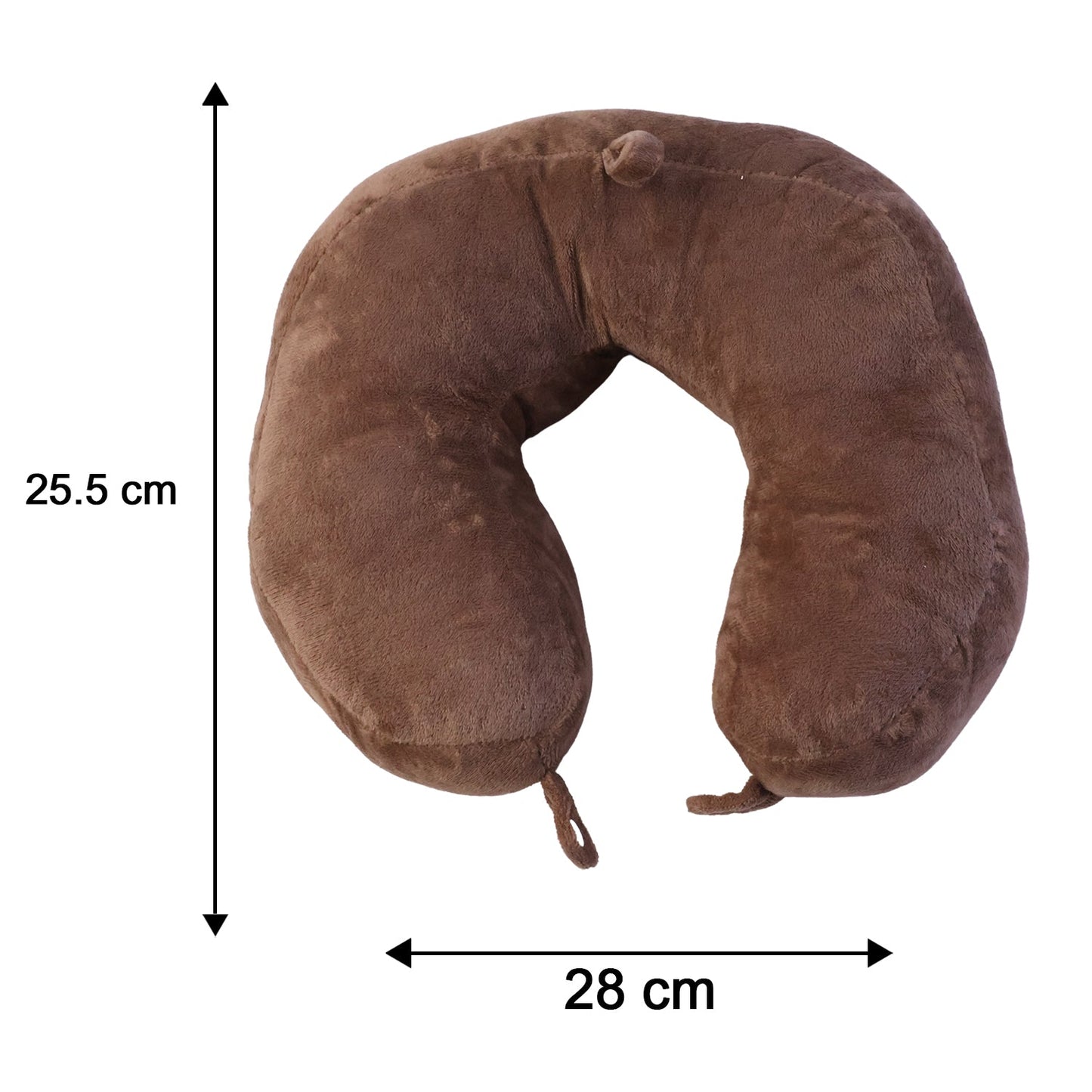 Brown Wukusy U-shaped travel neck pillow with plush fabric, providing soft head and neck support for comfortable travel.