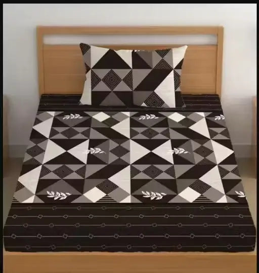Ekom single cotton bedsheet with geometric print and matching pillow cover, perfect for summer use.