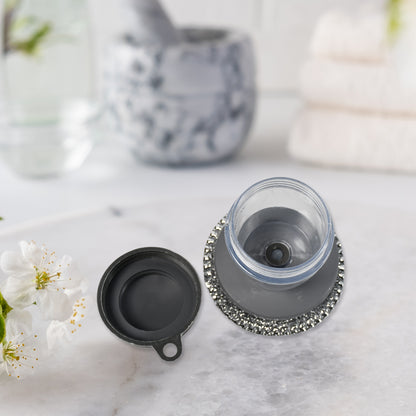 Wukusy soap dispensing palm dish brush with handle and liquid soap dispenser for cleaning dishes and utensils in the kitchen