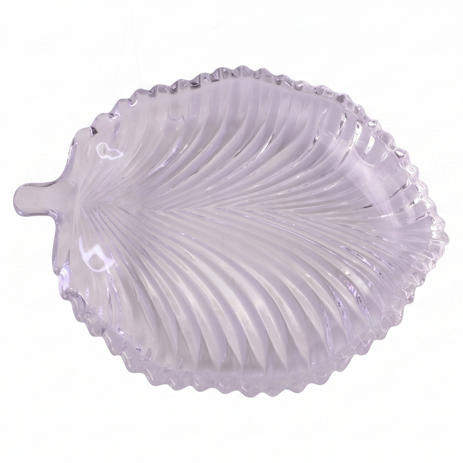 Wukusy leaf-shaped glass serving tray, 20x16 cm platter for snacks and desserts, clear and elegant kitchen serveware