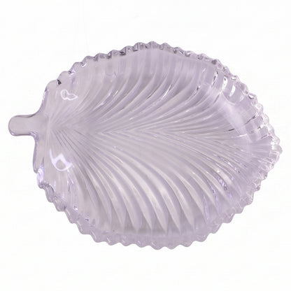 Wukusy leaf-shaped glass serving tray, 20x16 cm platter for snacks and desserts, clear and elegant kitchen serveware