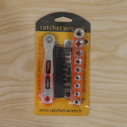 Wukusy mini ratchet wrench compact repair tool kit with versatile wrench and accessories for household and DIY repairs