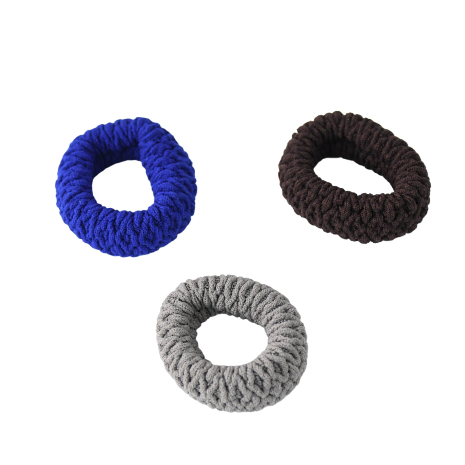 Wukusy multicolour tyre-shaped hair rubber bands pack of 3, stretchy hair ties with unique tyre design for styling.
