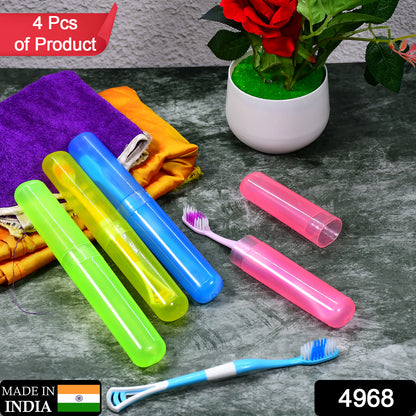 Wukusy 4-piece plastic toothbrush covers with anti-bacterial design, ideal for travel and home storage.
