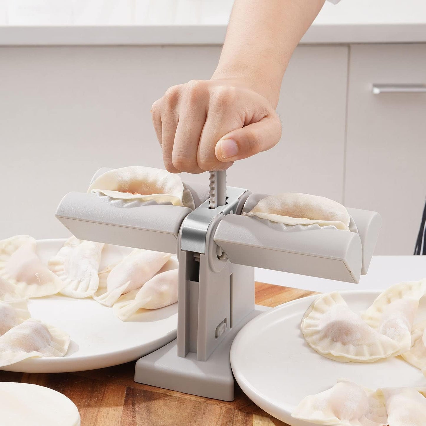 Wukusy 5300 dumpling maker mold with double head design for making two dumplings at once, kitchen accessory for home cooking.