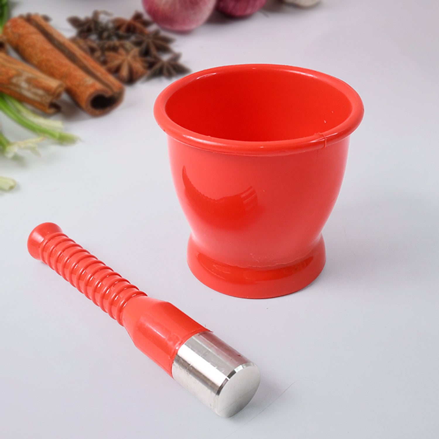 Wukusy Ritu Heavy Duty Unbreakable Plastic Khal Batta Set of 2, durable kitchen mortar and pestle for grinding and crushing spices.