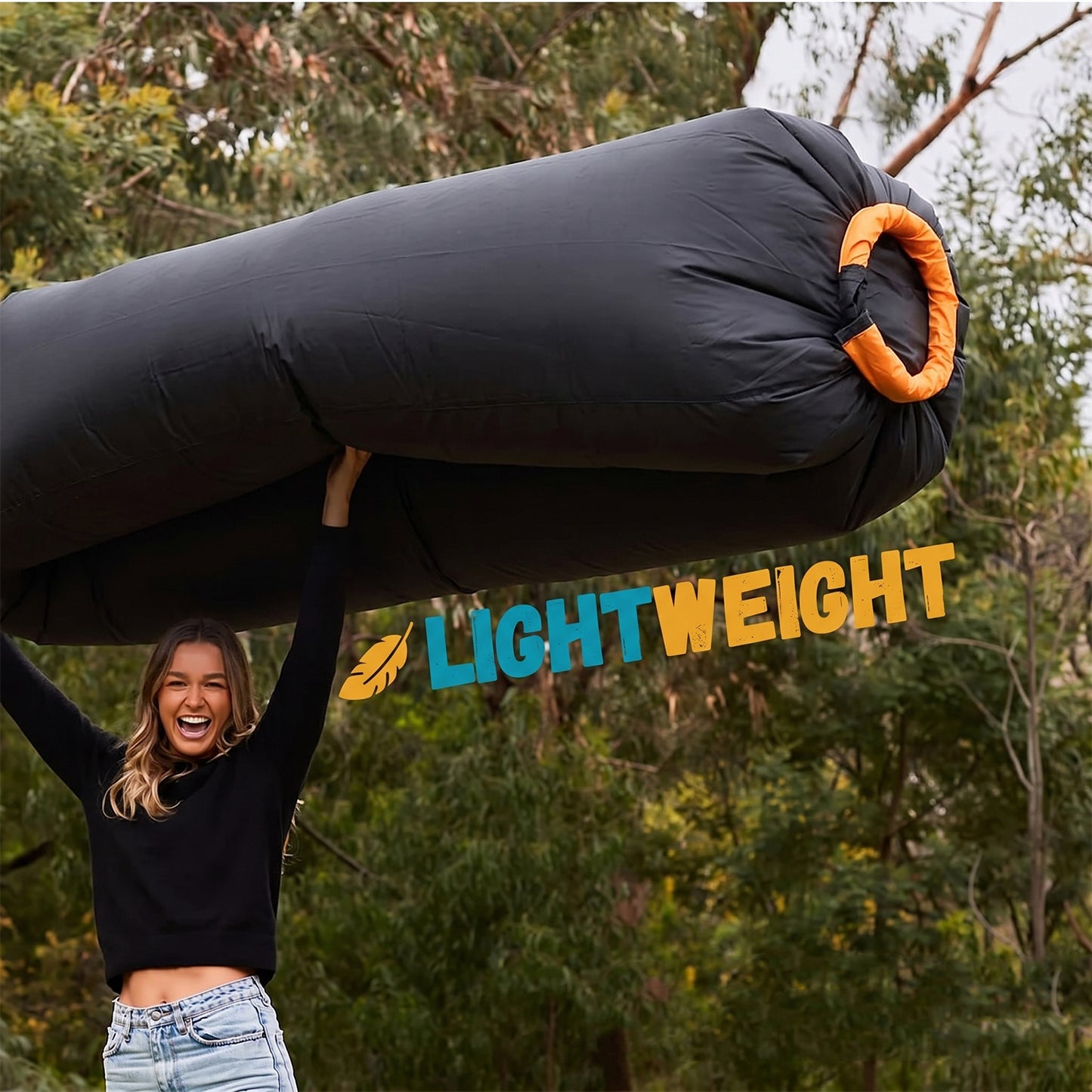 Wukusy inflatable air lounger sofa for pool, beach, or camping, shown fully inflated with a relaxed person sitting on it.