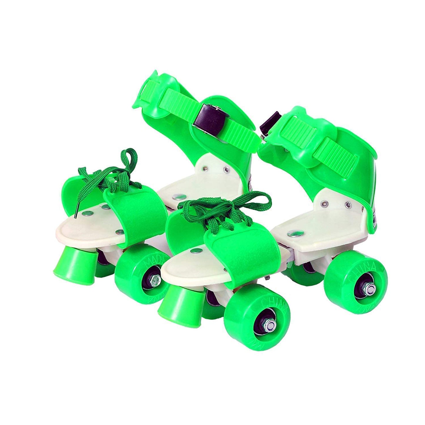 Wukusy kids' adjustable roller skates with comfortable fit, featuring four wheels and secure straps for safe skating.