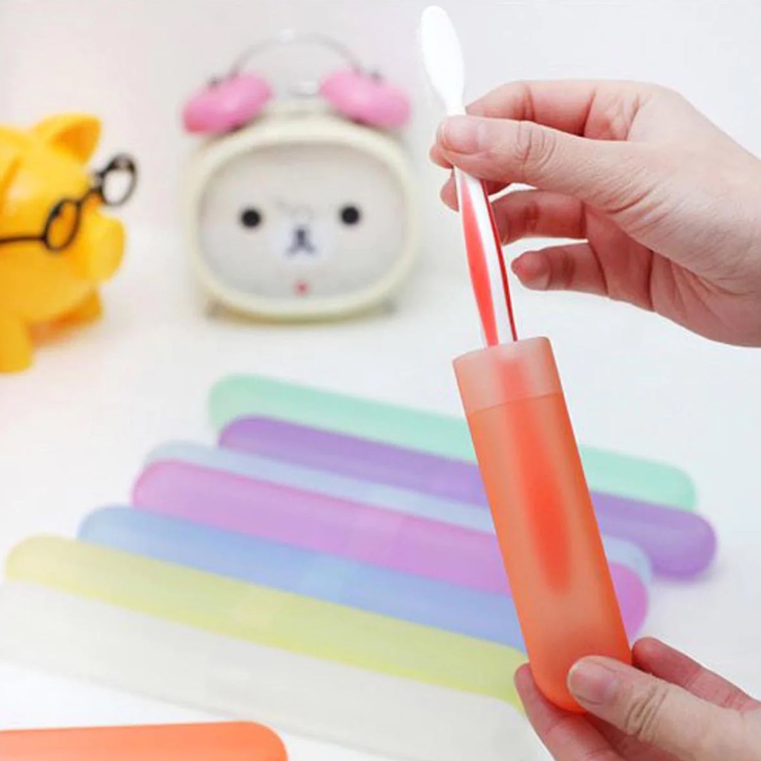 Wukusy 6-pack plastic toothbrush covers with anti-bacterial design, travel case holder for safe storage of toothbrushes.