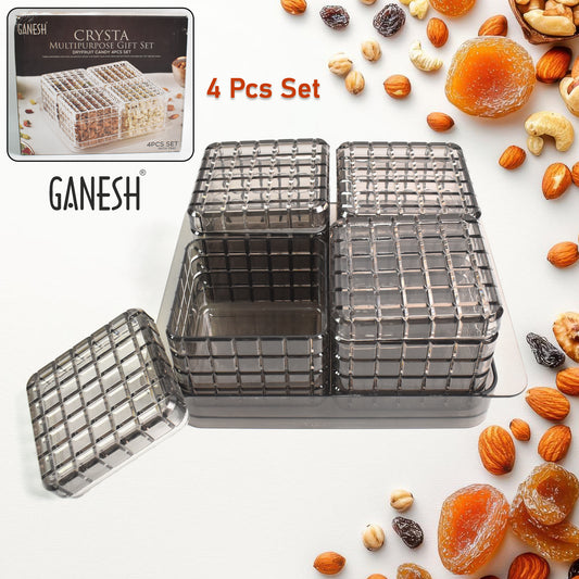 Wukusy Ganesh gift set with four dry fruit and candy containers on a tray, ideal as a versatile kitchen tool and gift.