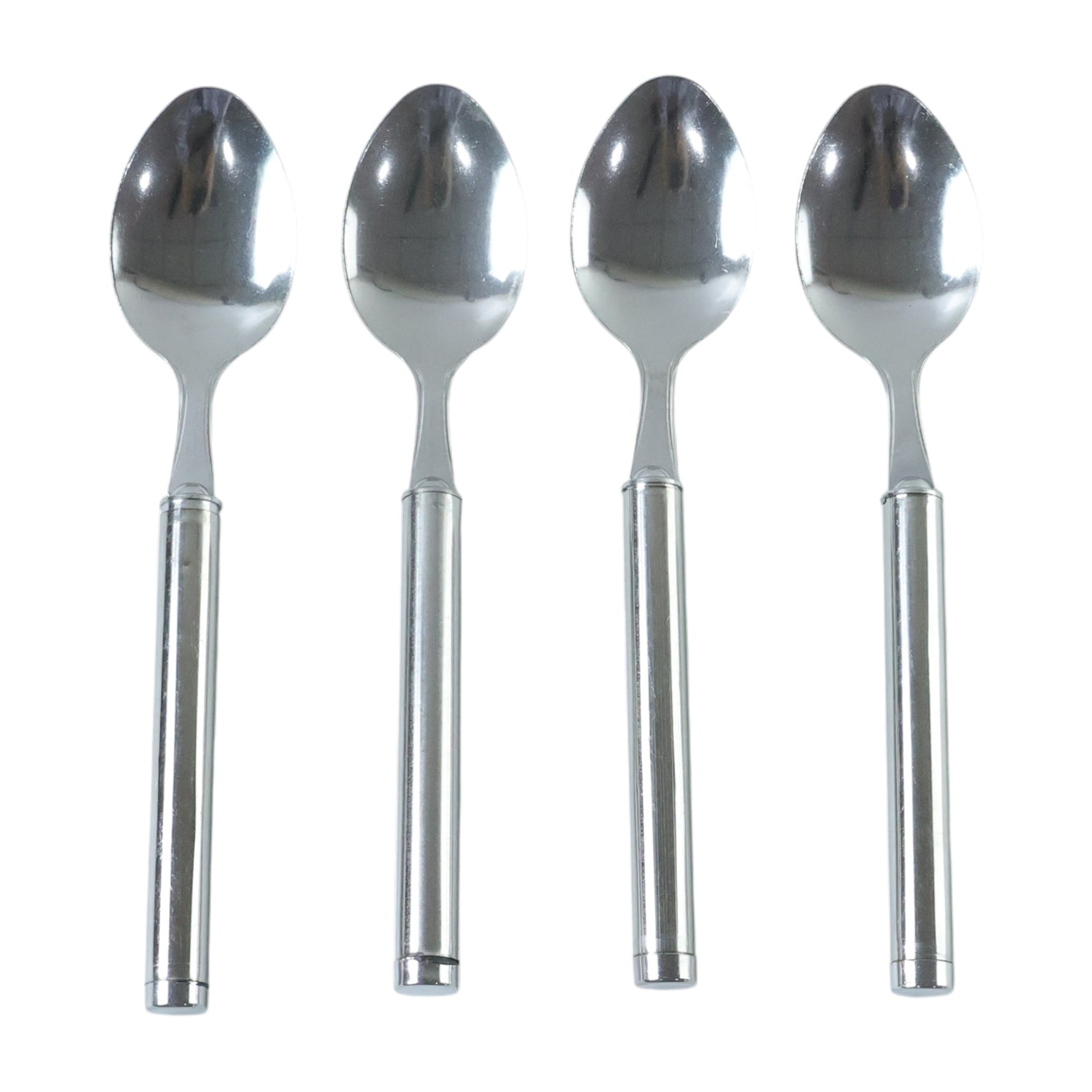 Wukusy stainless steel dinner spoon set with four polished spoons, ideal for everyday dining and table setting.