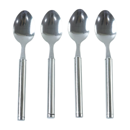 Wukusy stainless steel dinner spoon set with four polished spoons, ideal for everyday dining and table setting.