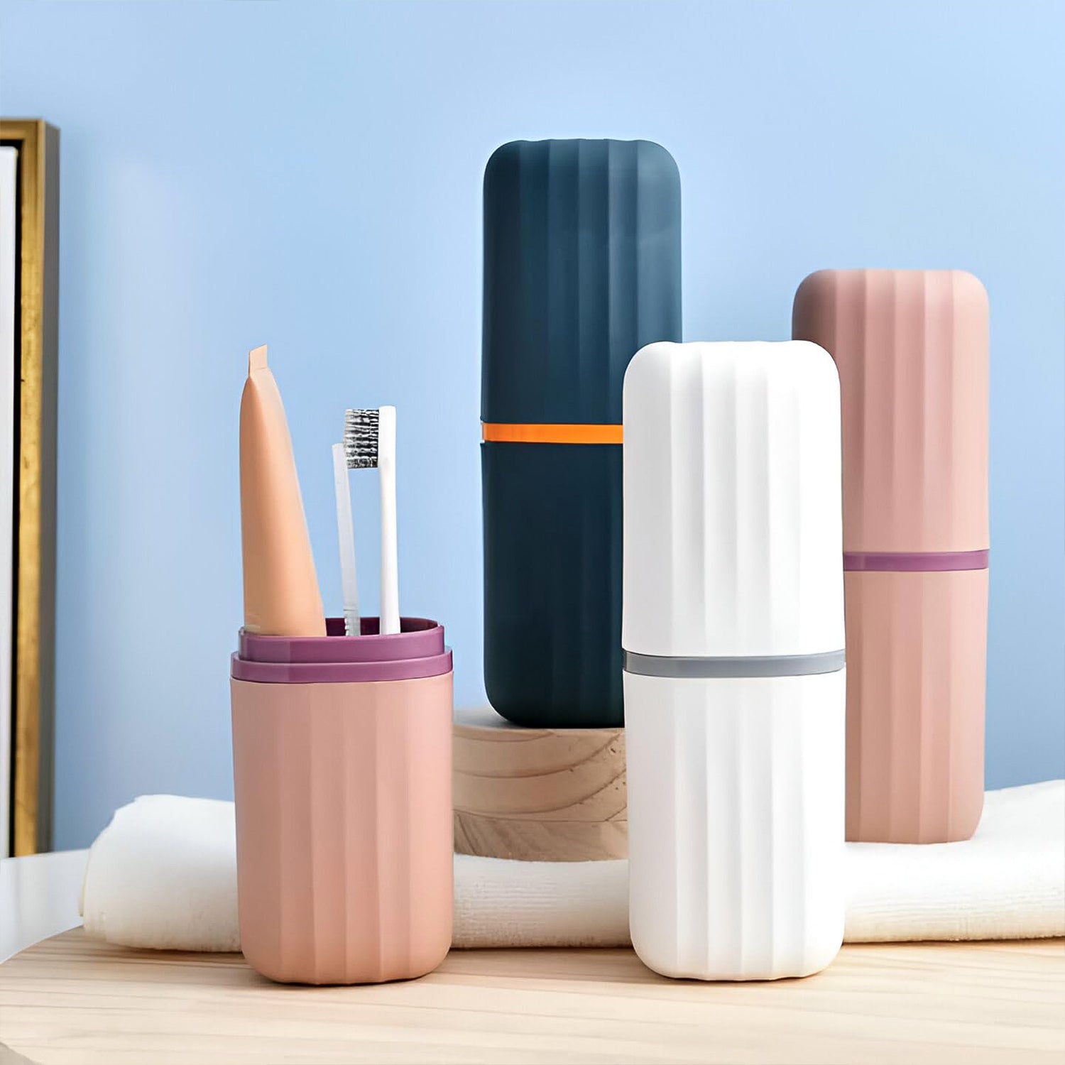 Wukusy plastic hygienic toothbrush travel case set with two portable, hygienic cases for storing toothbrushes on the go.