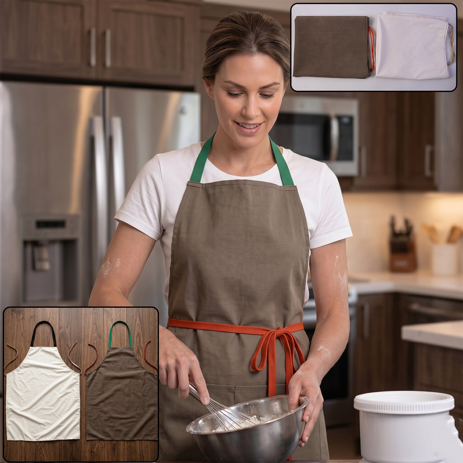 Wukusy waterproof adjustable kitchen apron with pockets, designed for cooking, featuring a durable fabric and convenient pocket storage
