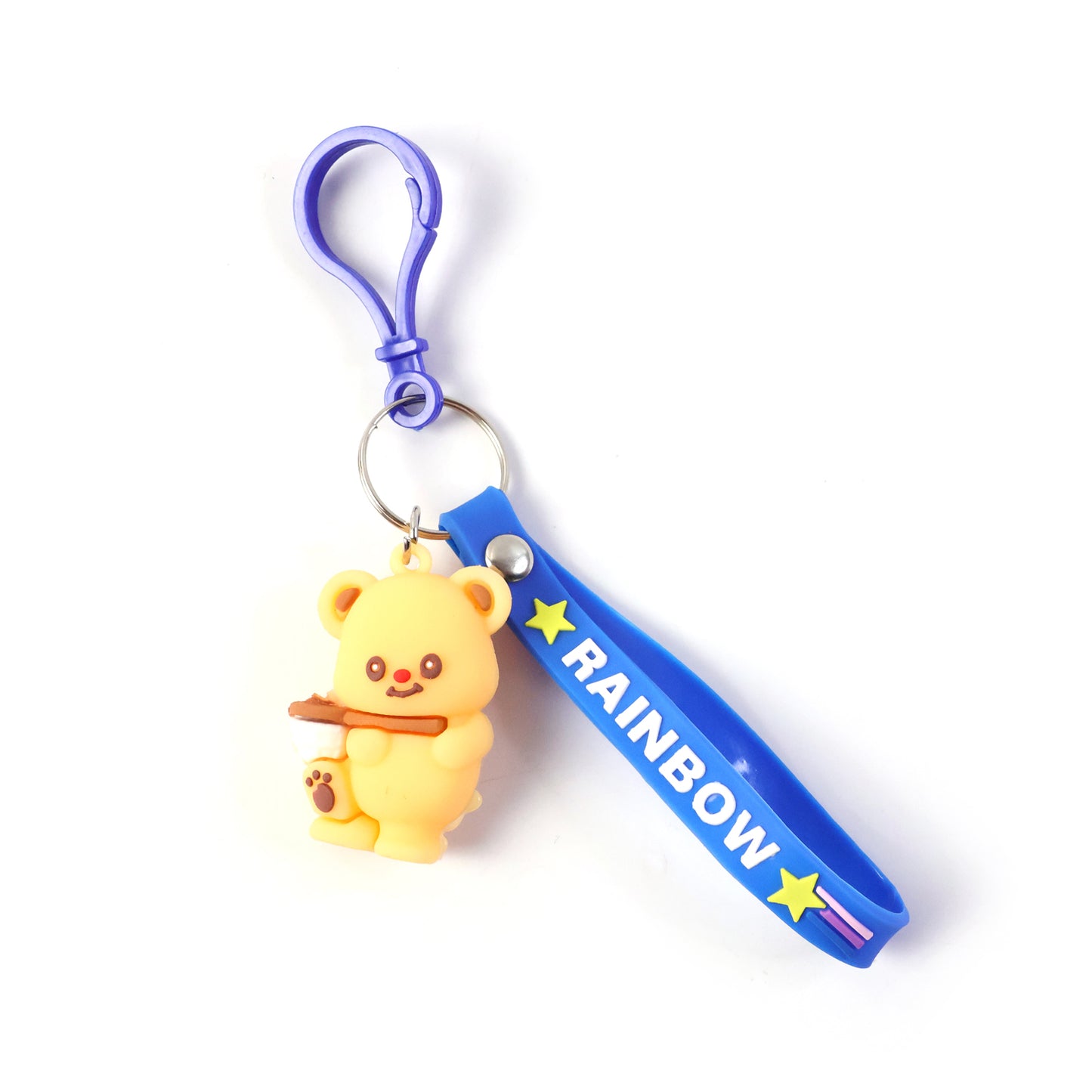 Wukusy cute bear character keychain hanging from a set of keys, featuring a soft, plush design with adorable bear face detail.