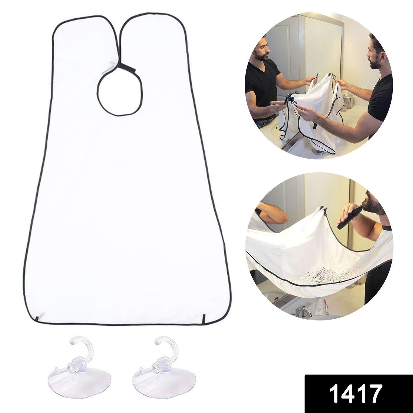 Wukusy 1417 Beard Apron grooming bib with hair clipping catcher, black health and beauty grooming accessory for barbers and at-home use