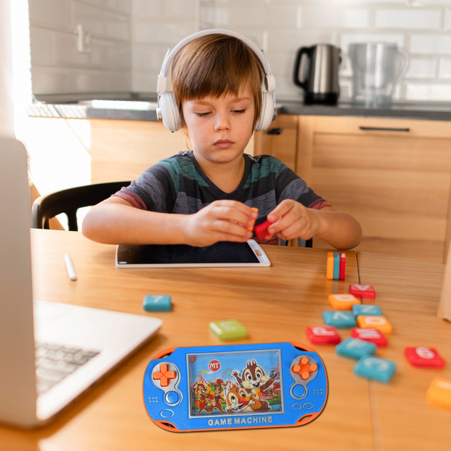 Wukusy children's handheld water game toy with squeeze game machine, educational and fun toy for kids.