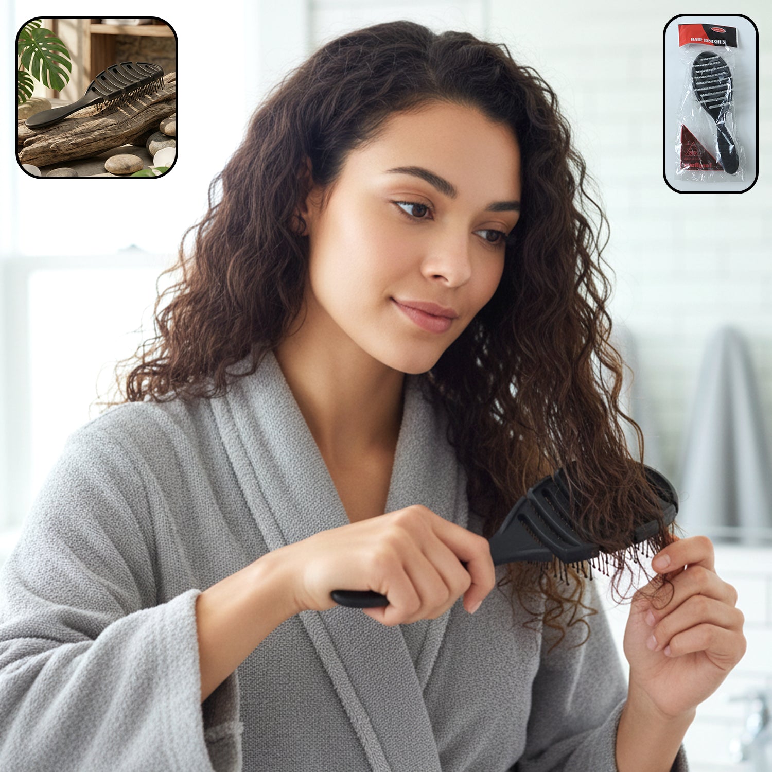 Wukusy plastic soft wide tooth detangling hair comb showing smooth teeth and ergonomic handle for gentle hair detangling