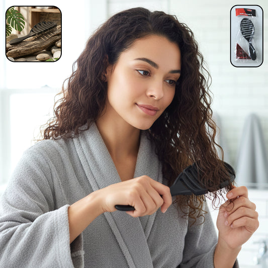 Wukusy plastic soft wide tooth detangling hair comb showing smooth teeth and ergonomic handle for gentle hair detangling