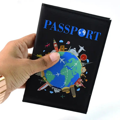 Ekom stylish printed passport holder cover with world map and landmark design, designed as a travel document organizer for luggage.