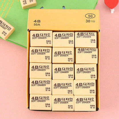 Wukusy 4B yellow pencil erasers for kids, 30-pack, ideal for office or school use, shown in a neat stack