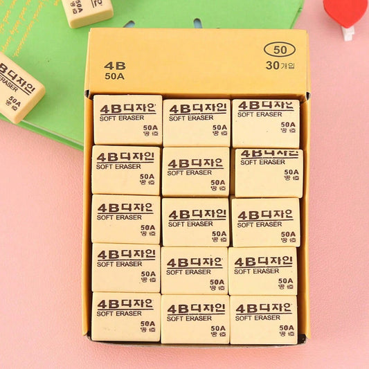 Wukusy 4B yellow pencil erasers for kids, 30-pack, ideal for office or school use, shown in a neat stack