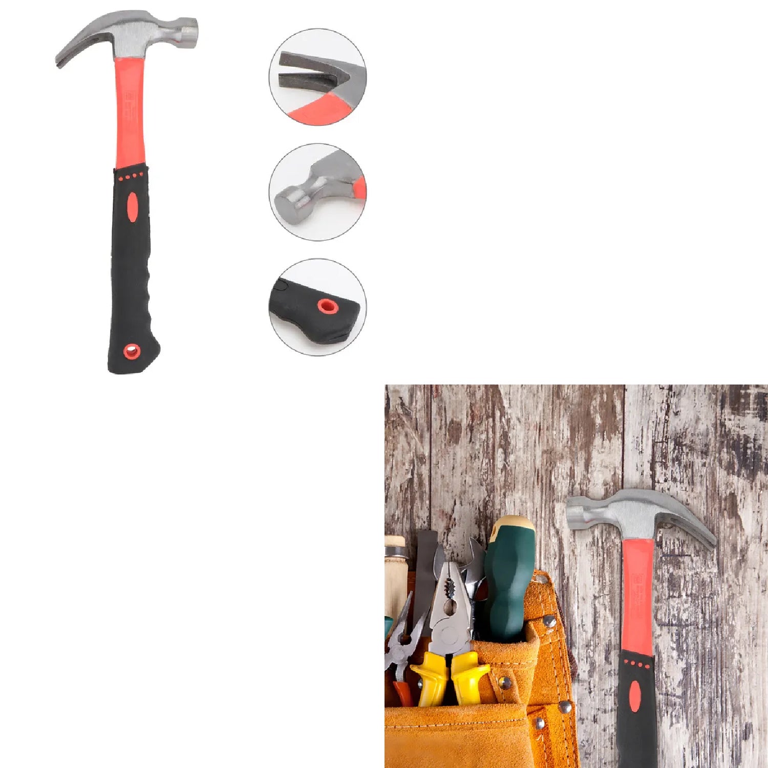 Fibreglass nail hammer by Wukusy, 27cm, with a sturdy handle and metal head, ideal for hardware and construction tasks.