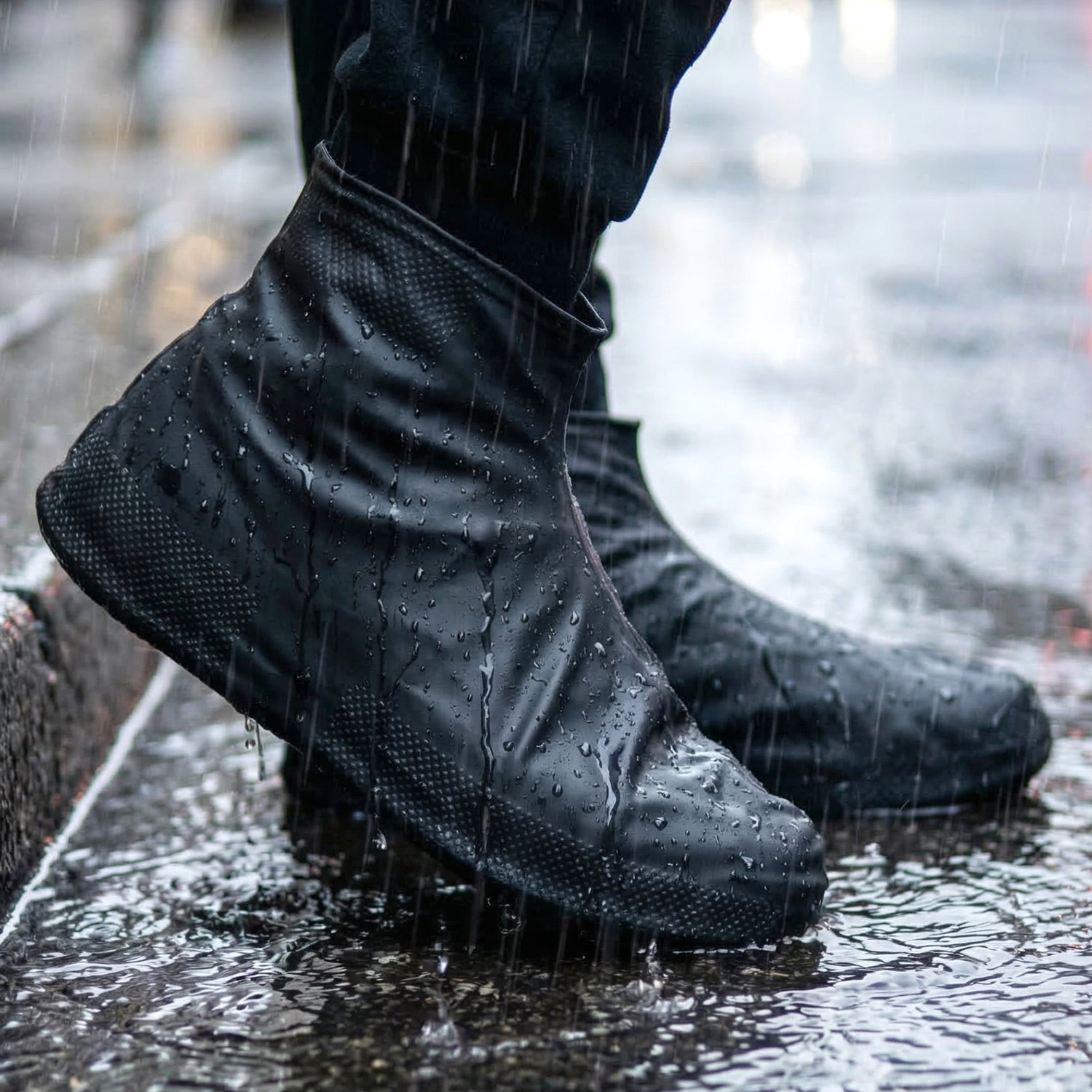 Pair of Wukusy waterproof latex silicone shoe covers in medium size, designed to keep shoes dry and protected.