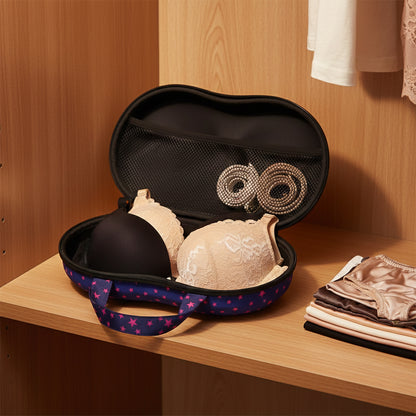 Wukusy premium hard-shell lingerie travel case with compartment for bras, designed for secure storage and easy transport.