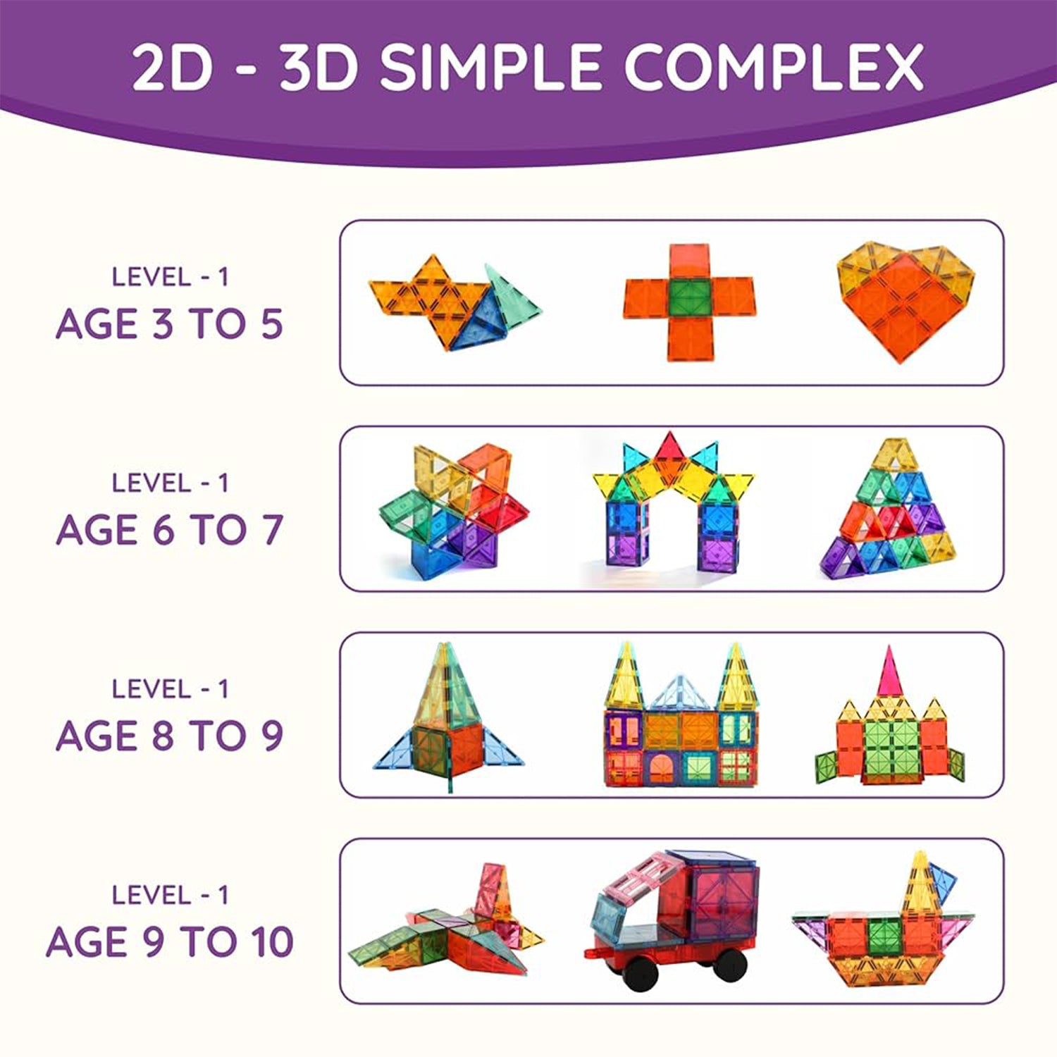 Wukusy magnetic building tiles construction toy set with 16 colorful square and triangle pieces for creative building fun