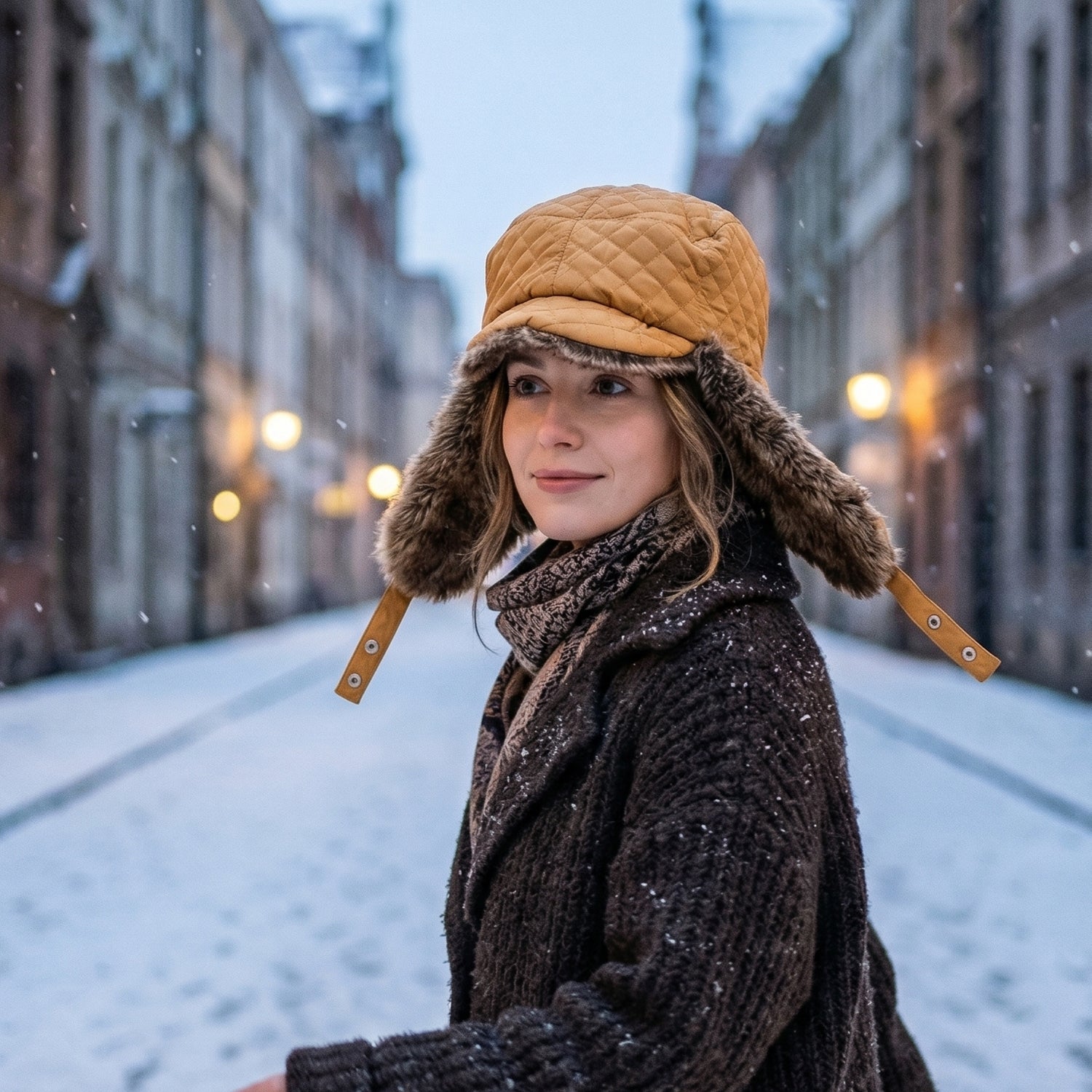 Kids winter fur-lined warm cap with ear flaps and stylish design by Wukusy, featuring cozy insulation and mixed pattern details.