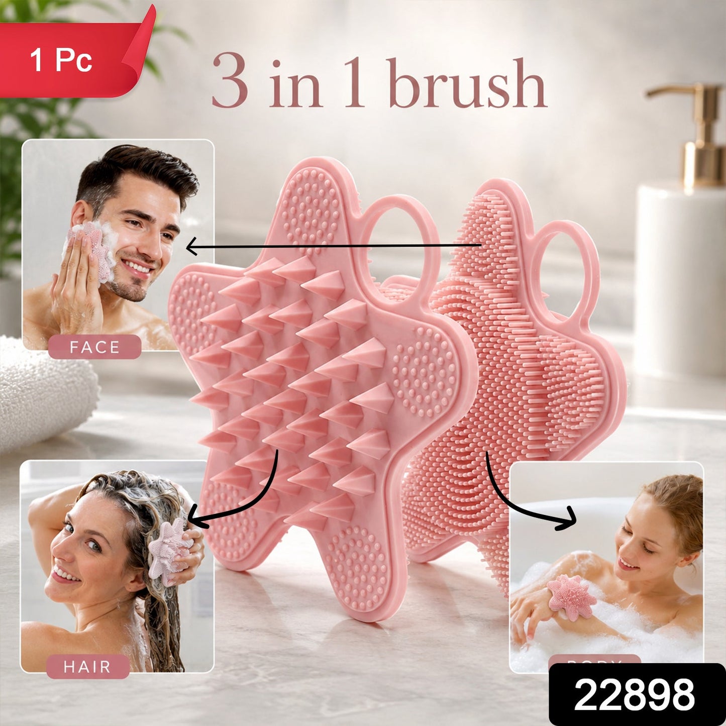 Wukusy 3-in-1 silicone scalp massager brush for face, hair, and body cleansing, featuring soft silicone bristles for gentle exfoliation