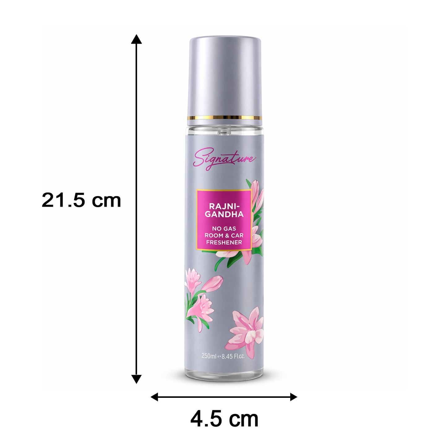 Wukusy Signature Rajnigandha room and car freshener spray bottle, 250ml, with floral fragrance and sleek design.