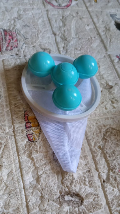 Wukusy laundry ball with pet fur lint catcher, reusable mesh bag for washing machine, removes hair and lint from clothes.