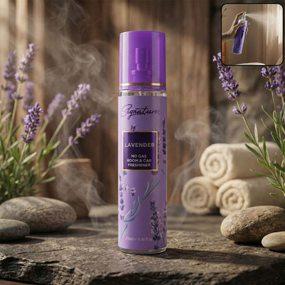 Wukusy Lavender No Gas Room Car Freshener Spray bottle, 250ml, featuring a lavender-scented design for freshening car interiors.