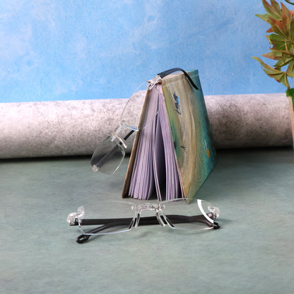 Pair of Wukusy rimless reading glasses with lightweight design and comfortable fit, ideal for everyday reading.