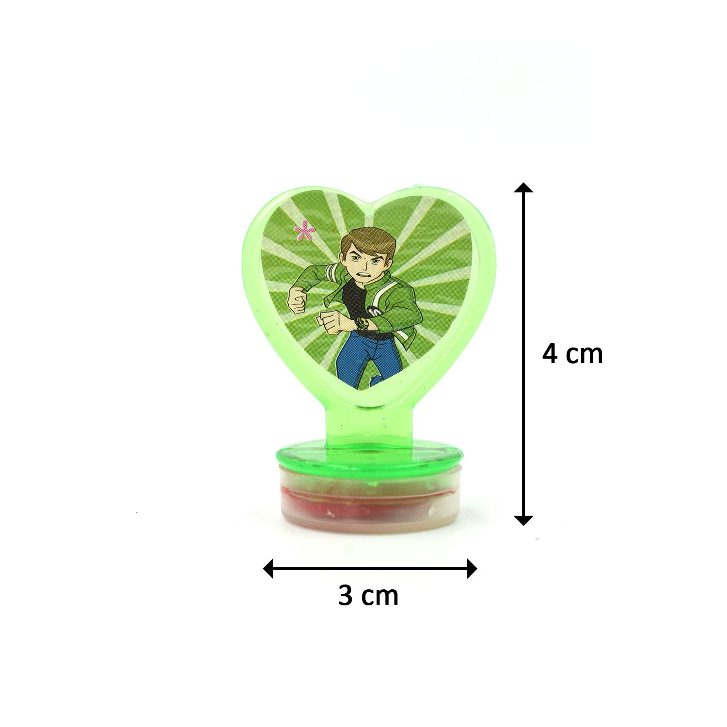 Set of 6 colorful cartoon character heart-shaped stamps for kids, ideal for rewards and motivation, by Wukusy toys.
